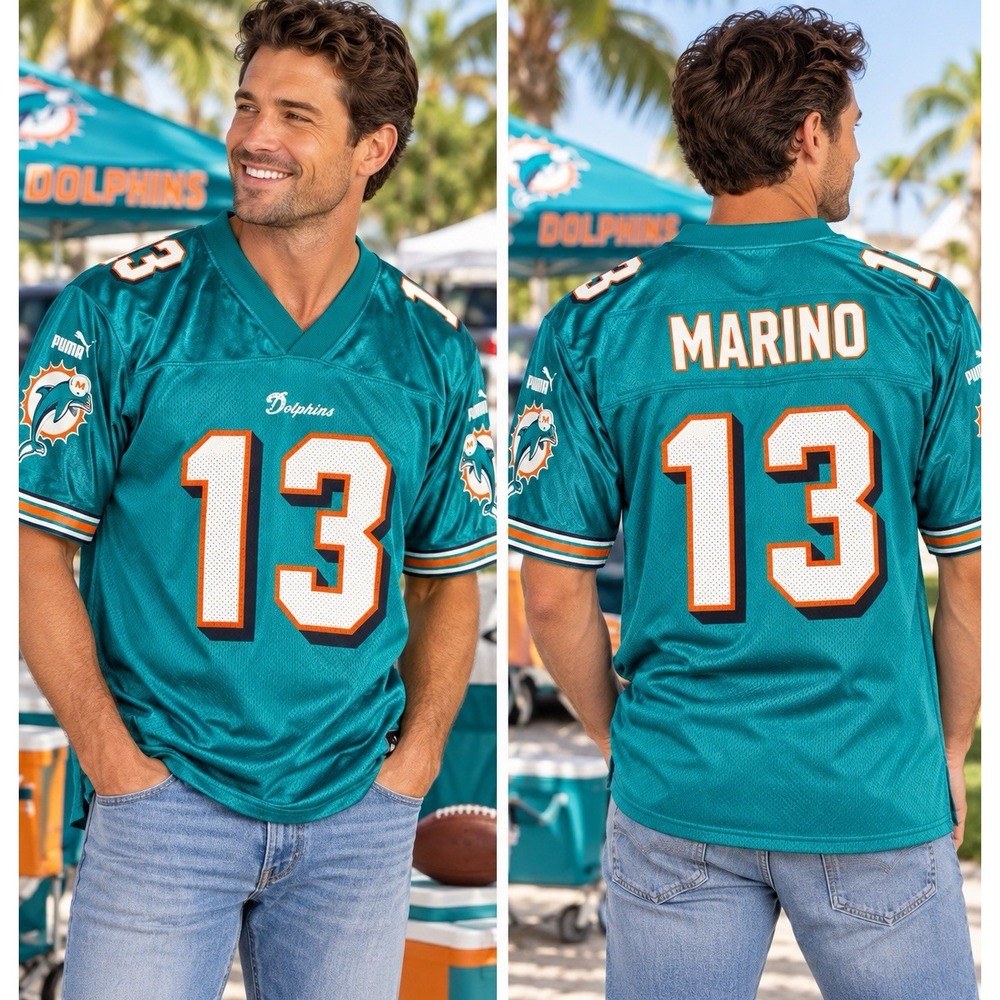 Vintage 90s Puma Dan Marino Miami Dolphins #13 Jersey Men's M NFL Aqua